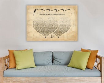 Regalo de segundo aniversario para él, aniversario de algodón, impresión de canción de boda, arte de pared con letras de canciones personalizadas