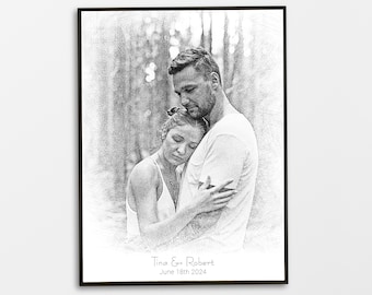 Custom Pencil Sketch Portrait From Photo: Sentimental Couple Gift
