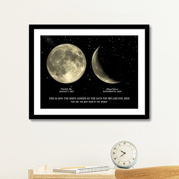 Impression de phases de lune personnalisée, cadeau fête des mères, impression de phases de lune pour la fête des mères, idée cadeau unique pour la fête des mères, cadeau pour maman