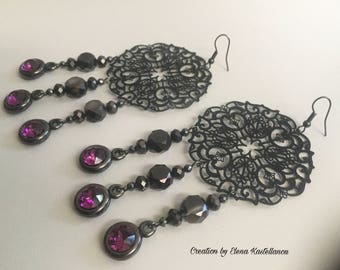 Earrings with filigree and Swarovski crystals