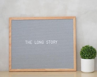 20 "x 16" Filzbriefbrett | THE LONG STORY - Eiche Grau | Grauer Filz, Naturholzrahmen aus Eiche | Message Board mit 252 Zeichen