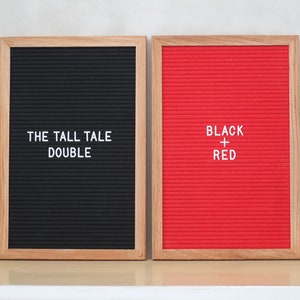 Double-Sided 12"x18" Felt Letter Board | THE TALL TALE Double - Black + Red | Black/Red Felt, Natural Oak Wood Frame w/ 340 Characters