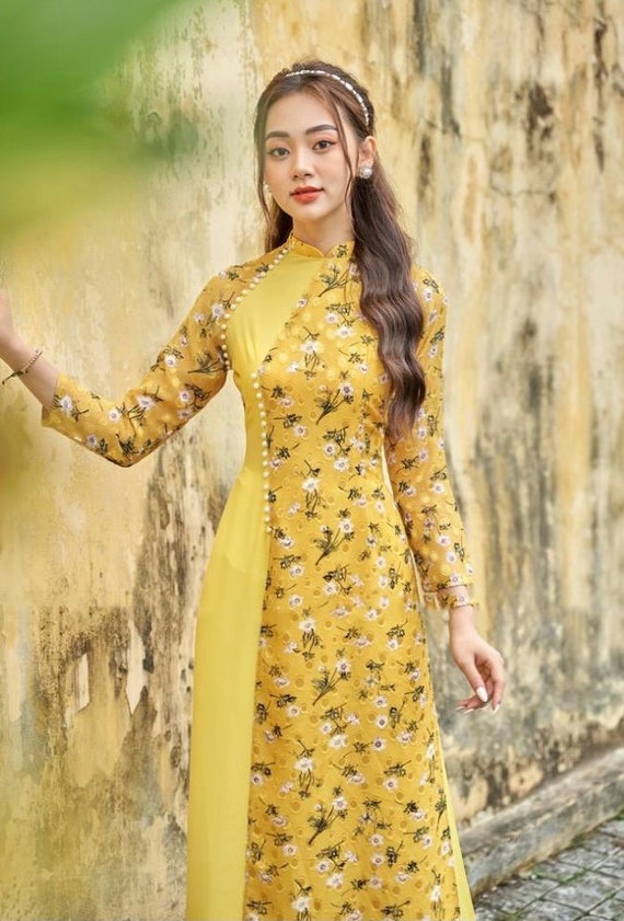 Yellow Ao Dai Elegant Vietnam Dress Double Flappers - Etsy