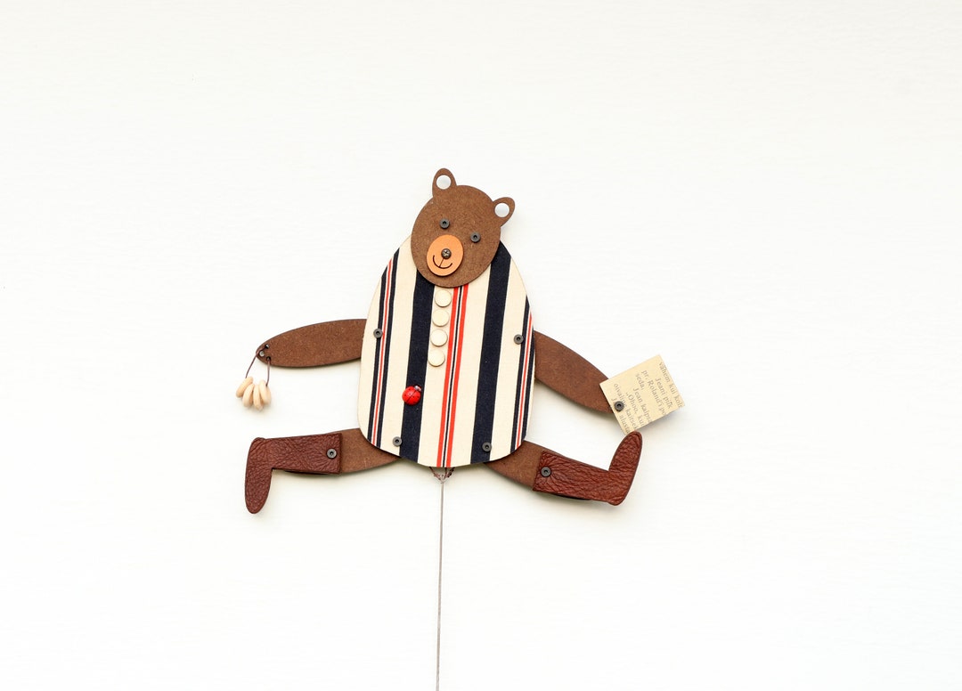 Pull String Puppet Jumping Jack Pull Toy Wood and Textile Etsy