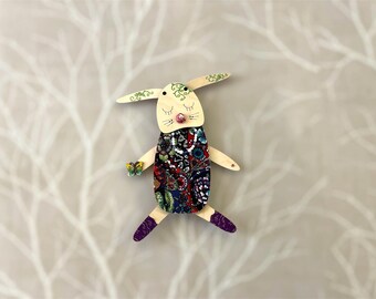 Pull String Puppet - Jumping Jack Pull Toy, Wood and Textile, Pull String Puppet, Jumping Jack, String Toys, Bunny, Fun and Wall Decoration