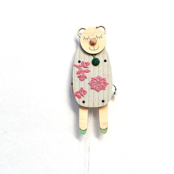 Jumping Jack Hopsik, Cute Bear, Pull String Retro Toy, Funny Wall Decor for Kids