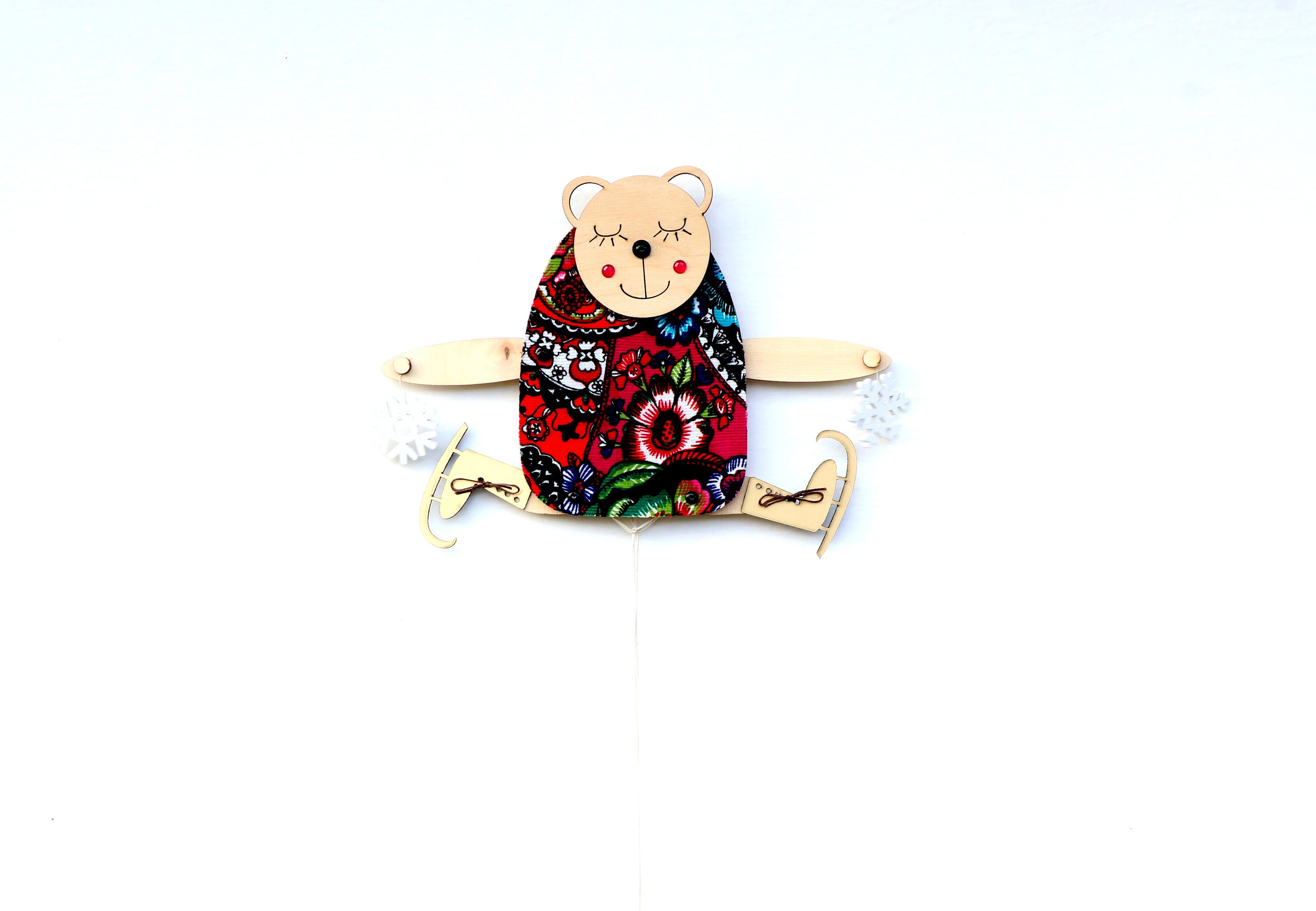 Pull String Puppet Jumping Jack Pull Toy, Wood and Textile, Pull String