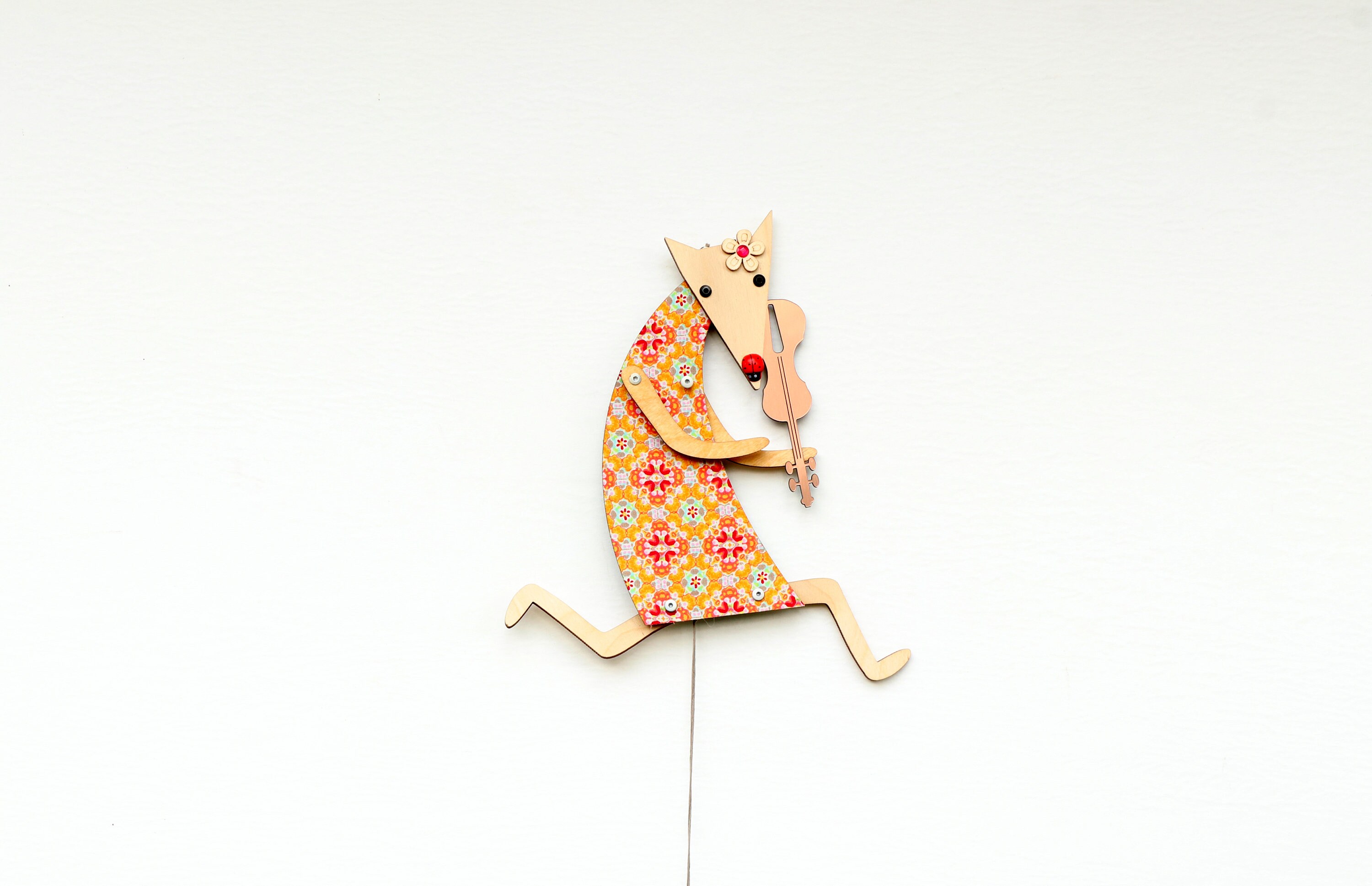 Pull String Puppet Jumping Jack Pull Toy, Wood and Textile, Pull String