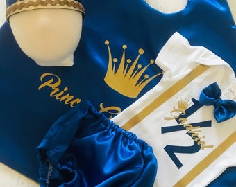 Half birthday boy Royal Blue Prince King outfit first smash cake photography personalized with name