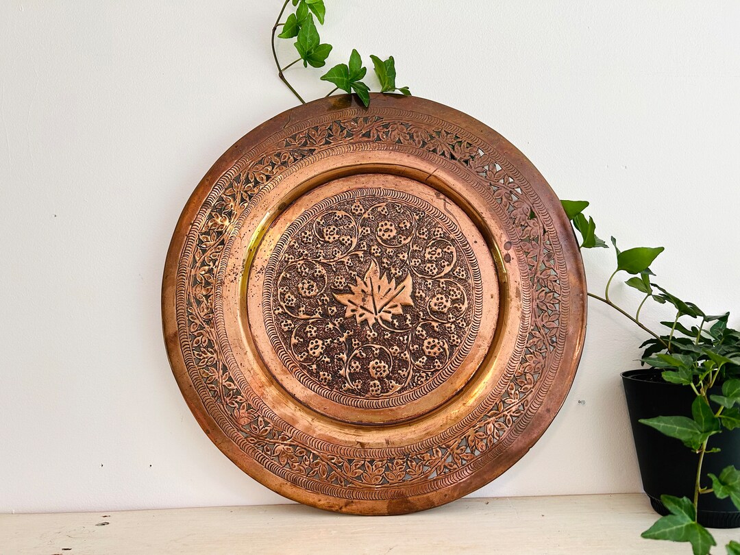 Vintage Solid Copper Engraved and Embossed Wall Plate / Etsy