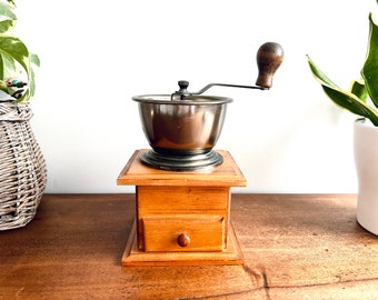 Vintage Manual Coffee Grinder -  Light Wood with Metal Hardware