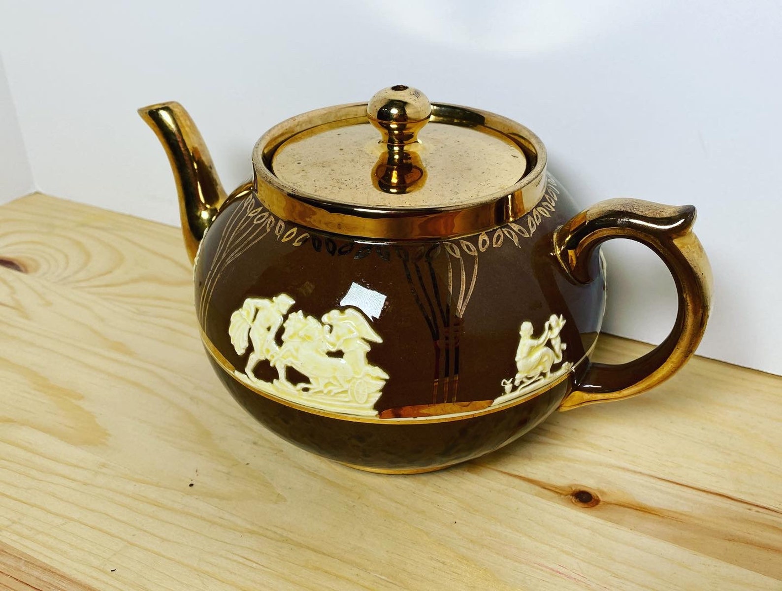 GIBSONS Vintage Teapot Brown with Gold Trim Staffordshire Etsy