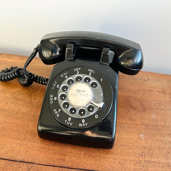 1960s Midcentury Vintage Northern Electric Black Rotary Dial Desk Telephone