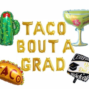 Taco Bout a Grad de 16" en plata, oro o oro rosa, globos de graduación, estandarte de clase de 2026, globo de cactus de decoración de fiesta de graduación Prop 2024