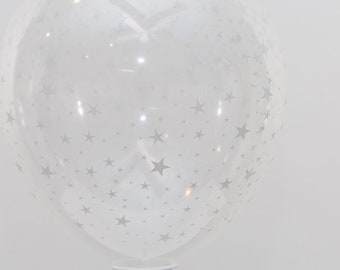 10/100 pcs White Star Printed Clear Balloons/ Clear Balloons with Star Print/ Twinkle Little Star Balloons/ Star Balloon