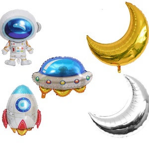 Plato volador de astronauta Nave espacial Dos globos de la Luna Segundo cumpleaños Baby Shower Niños Estrellas Espacio exterior para niño niña Astronauta