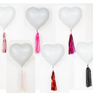 18&quot; White heart Balloon White hearts Balloons hearts foil Balloon tail mylar Paper tassels heart Balloon Birthday Party Red hearts
