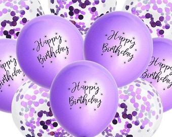 Buquê de balões de confete cromados roxos de látex (10 balões) nas cores ouro rosa, azul, prata e verde, para decoração de festa de aniversário.