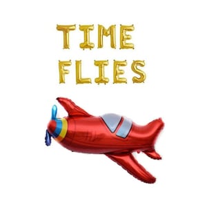 Time Flies banner letter balloons Birthday Baby Shower Kids Adult Bithday up up and away airplain party