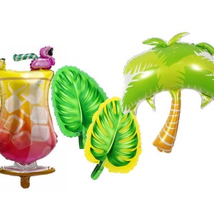 35&quot; Tropical Drink Balloon, 20&quot; Leaves, 29&quot; Palm Tree, Birthday Balloon Pool Party Summer Decorations Hawaiian Bachelorette party decor
