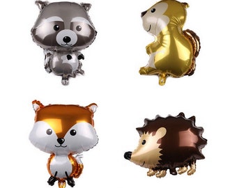 Woodland Animal Foil Mylar Balloons Forest Animal Mylar Balloon Fox Balloon, Raccoon Decor Squirrel Decorations Hedgehog Birthday Shower