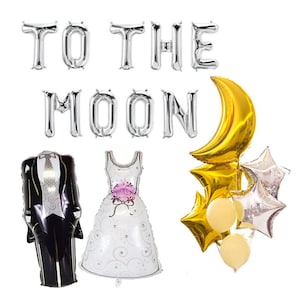 Para a lua e para trás banner balões de letras de 16 "revelação de casamento chá de bebê noivado eu te amo para a lua estrela volta bachlorette