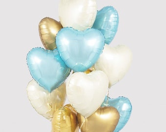 18 inch 6 / 12 pcs Giant Balloon Bouquet Baby Blue Gold White Heart Round Hearts Balloons Birthday Bridal Shower Party Decor fall winter