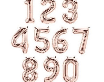 16&quot; & 32&quot; Rose GOLD foil mylar numbers Number balloons 2018 Birthday number balloons balloon air fill banners. rose gold number 1 2 16 21 30