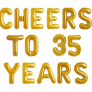 Cyber sale Cheers to 35 Years, 35th birthday banner, Happy Birthday banners Gold Glitter party decorations custom birthday letter balloons