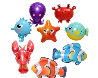 Sea Animals Fish Foil Mylar Balloons Under the sea Beach Nautical Birthday Mylar Balloon Bday Shower Lobster Crab Starfish Horse Octopus