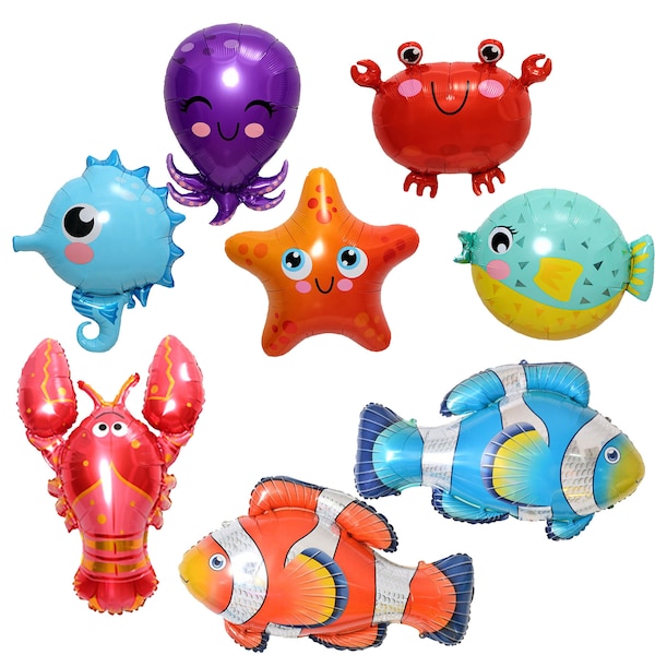 Sea Animals Fish Foil Mylar Balloons Under the sea Beach Nautical Birthday Mylar Balloon Bday Shower Lobster Crab Starfish Horse Octopus