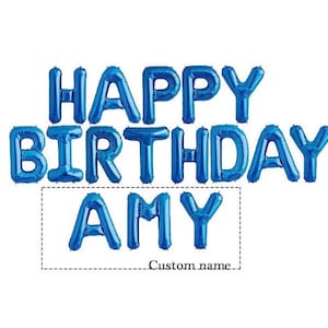 Banner de globos de feliz cumpleaños con globos personalizados con nombre y letras: dorado, plateado, rosa, rojo, negro, azul, verde y naranja. Decoraciones para fiestas de cumpleaños.
