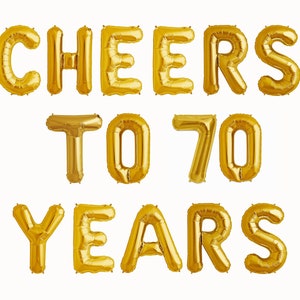 Cheers to 70 Years, 70th birthday banner, Happy Birthday banners, Gold Glitter party decorations, custom birthday letter balloons banner