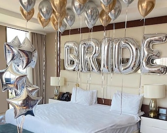 Olbrzymi balon panny młodej, balony Jumbo BRIDE, srebrne balony panny młodej, dekoracje na wieczór panieński, dekoracje na wieczór zaręczynowy, dekoracje na wieczór panieński