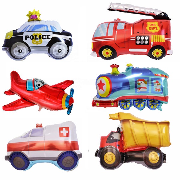 3ft Transportation Balloon Bundle - Boy Birthday Party - Transportation Birthday Foil Balloons Ambulance, Police, Planes, Trains and Trucks