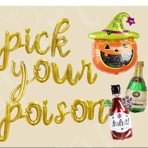 Pick Your Poison Wood Balloon Banner Halloween Wedding balloons Halloween Party Potions Bar Banner| Pick your poison script letter balloons