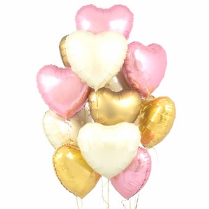 18 inch 6/12 pcs Balloon Bouquet Giant Pink Heart star Gold balloons White Stars Birthday Shower Party Decor winter bachelorette Valentine