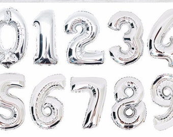 Cyber sale inch & 32 inch Silver Number Balloons Air Filled, 16&quot;/ 32&quot; Mylar Number Balloons Banners Baby Shower Anniversary Birthday Party
