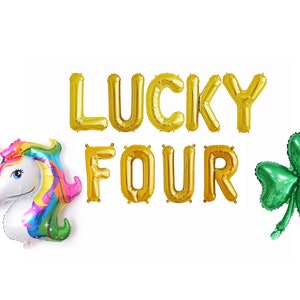 Lucky Four Birthday, Lucky Balloon Banner, 4th Birthday Party, March Birthday Decorations, St Patricks Day Balloons