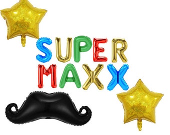 8 färger av Super Boy födelsedagsfestdekorationer med personligt namn Pojkar Gaming födelsedagsdekoration Ballongbanderoll Festtillbehör