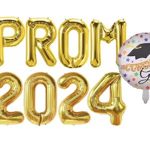 16" Prom 2024 Globos de letras Felicitaciones Grad Banner, Globo de graduación, Fiesta de graduación, Banner de graduación Oro rosa 9 colores