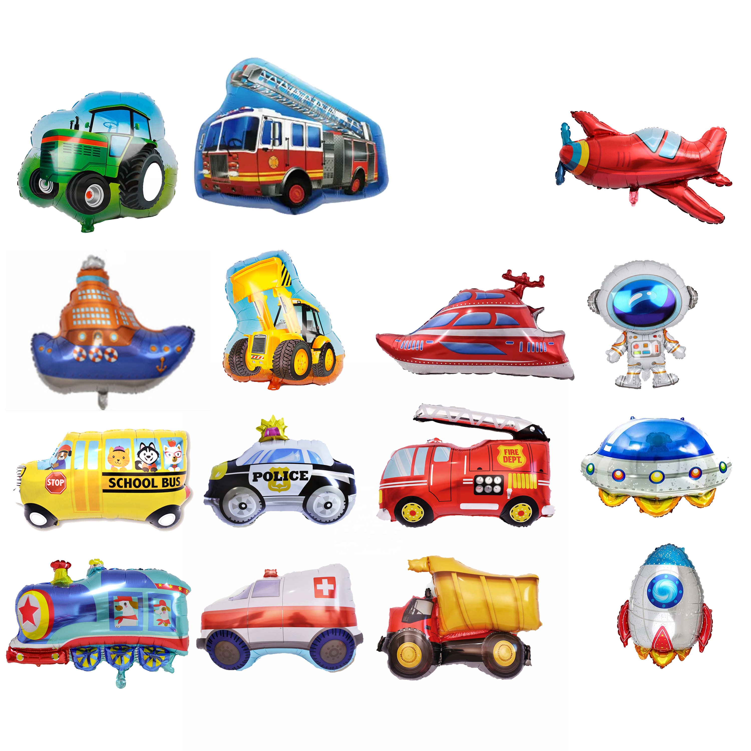 Paquete de globos de transporte de 3 pies, fiesta de cumpleaños para niños, transporte, globos de aluminio para cumpleaños, ambulancia, policía, aviones, trenes, camiones, espacio