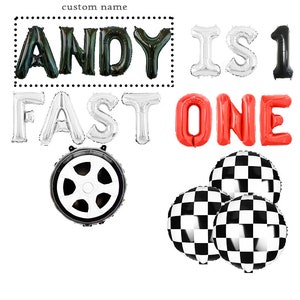 Fast One Balloons Banner Personalized Name RACE CAR Birthday 1st Birthday Party Decoration Balloon Fast One Birthday Checkered