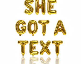 9 colors of SHE GOT A TEXT Banner Bachelorette Party Decorations Message phone social media  sms Bach Party Balloons in 9 Colors