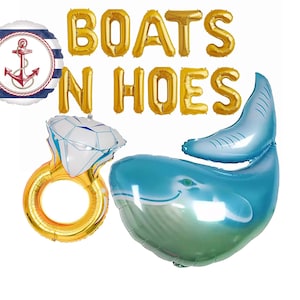 BOATS N HOES Letter Balloons Banner Nautical Bride to Be Balloon Sea Decor Sign Bridal Shower Bachelorette Party Banners Im on a Boat anchor image 1