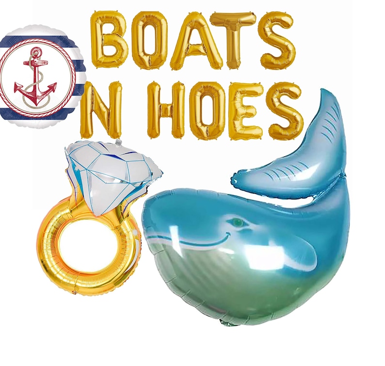 BOATS N HOES Letter Balloons Banner Nautical Bride to Be Balloon Sea Decor Sign Bridal Shower Bachelorette Party Banners Im on a Boat anchor image 1