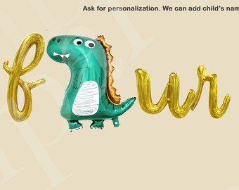 Four Dinosaur Balloon Banner dinosaur fourth birthday Balloons 4th birthday dinosaur birthday dinosaur birthday, dinosaur 4th dino birthday