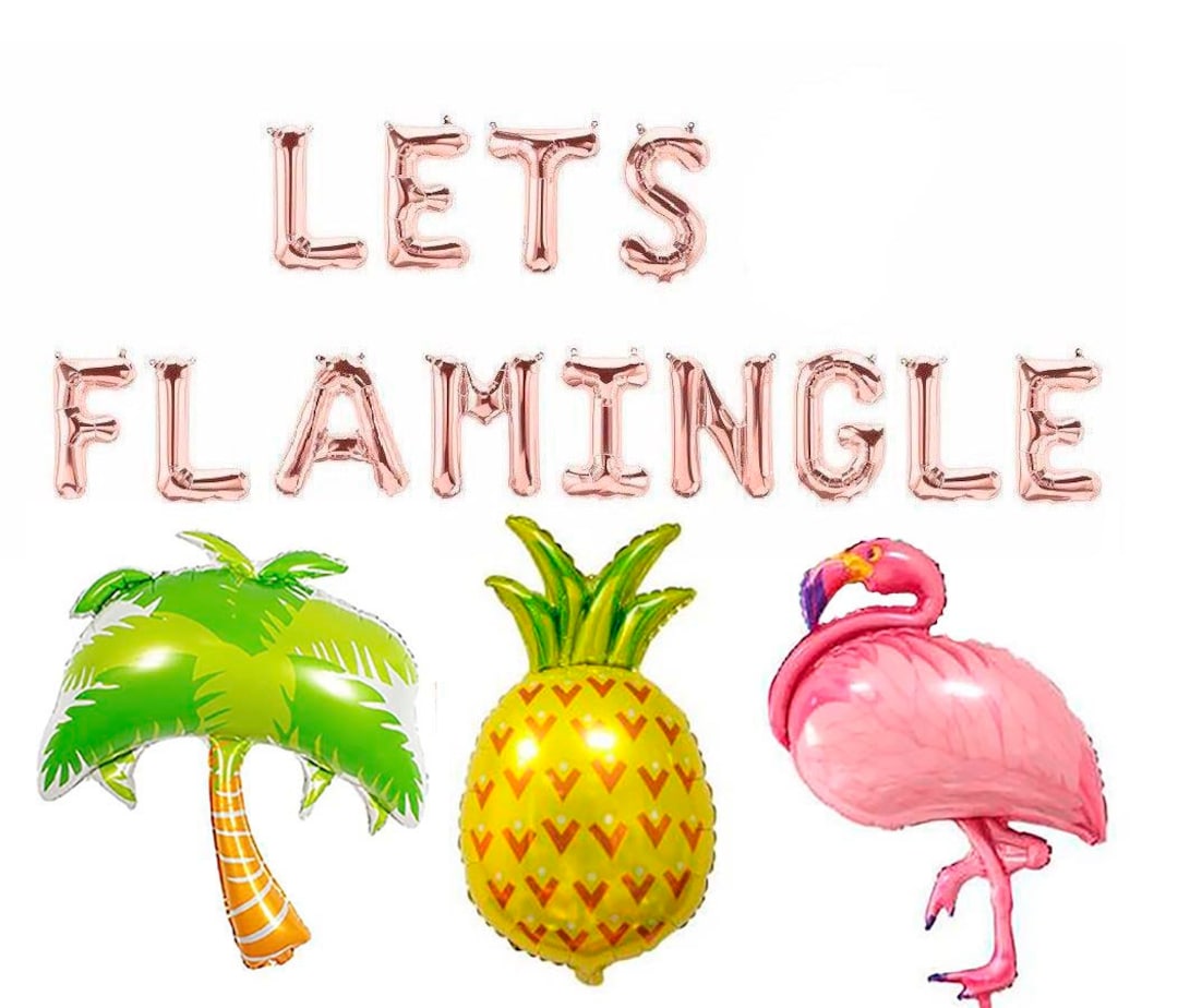 LET'S FLAMINGLE Banner 16" Letter Balloons Flamingo Balloon Birthday ...