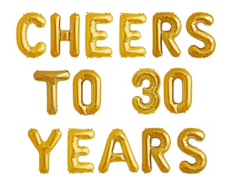 Cheers to 30 Years, 30th birthday banner, Happy Birthday banners, Gold Glitter party decorations, custom birthday letter balloons banner