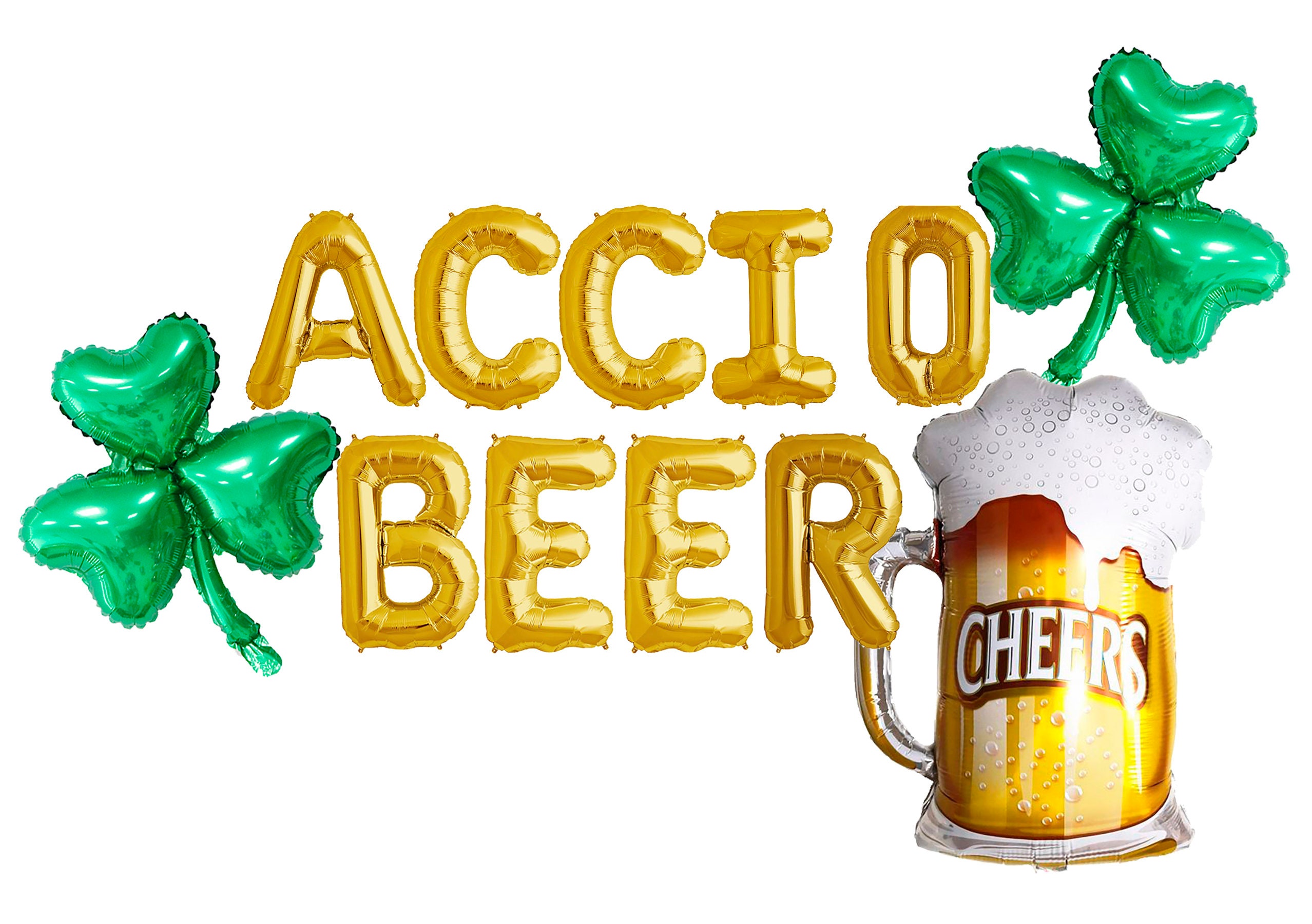 ACCIO BEER Letter Balloons Banner Large Beer Mug Balloon Wine Milk Birthday Party Tailgating Harry Potter inspired Green